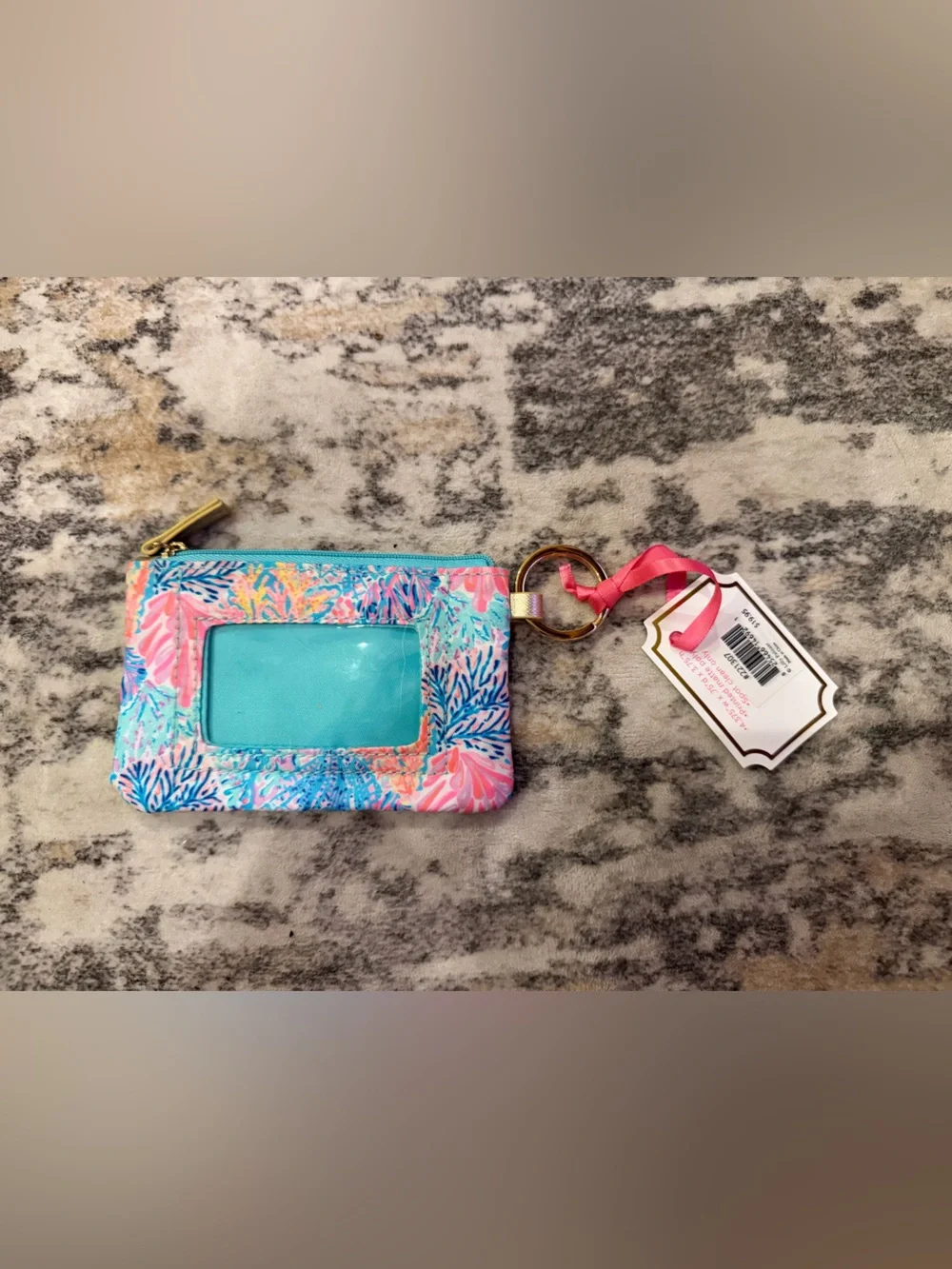 Lilly Pulitzer Turquoise Floral ID Card Holder with Key Ring